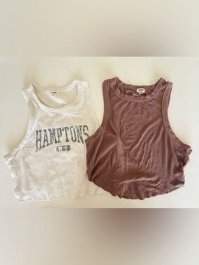 GARAGE cropped tank top bundle of 2 white Hamptons brown Size Medium